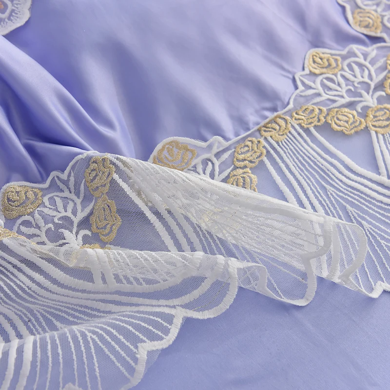 Waliicorners Super soft washed silk Bedding Set Duvet Cover Sheet/fitted sheet Pillowcase King Queen Size lace Bed Linen 62 DSC_1061