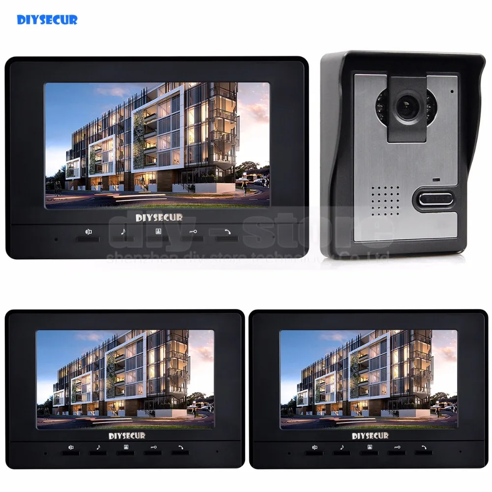 

DIYSECUR 7inch Video Intercom Video Door Phone Doorbell IR Night Vision Camera 3 Monitors 800 x 480 Black