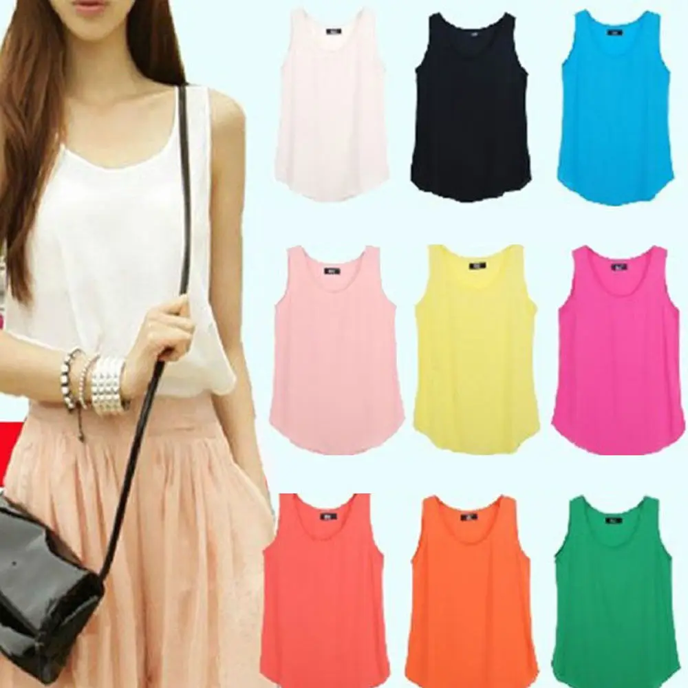 Fashion Women's Solid Sheer Vest Top Tank Sleeveless Chiffon Shirt