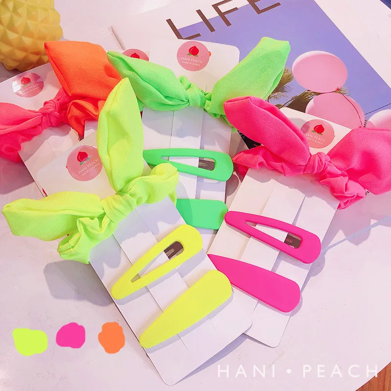 

Free shipping women scrunchies Bow-knot hair accessories for girls hairclips Rabbit ears Hair rubber Neon color Ponytail Holder
