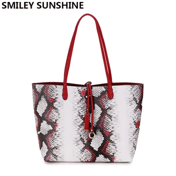 

SMILEY SUNSHINE serpentine composite women bag handbag big women shoulder bags female snake tote large ladies top-handle bags