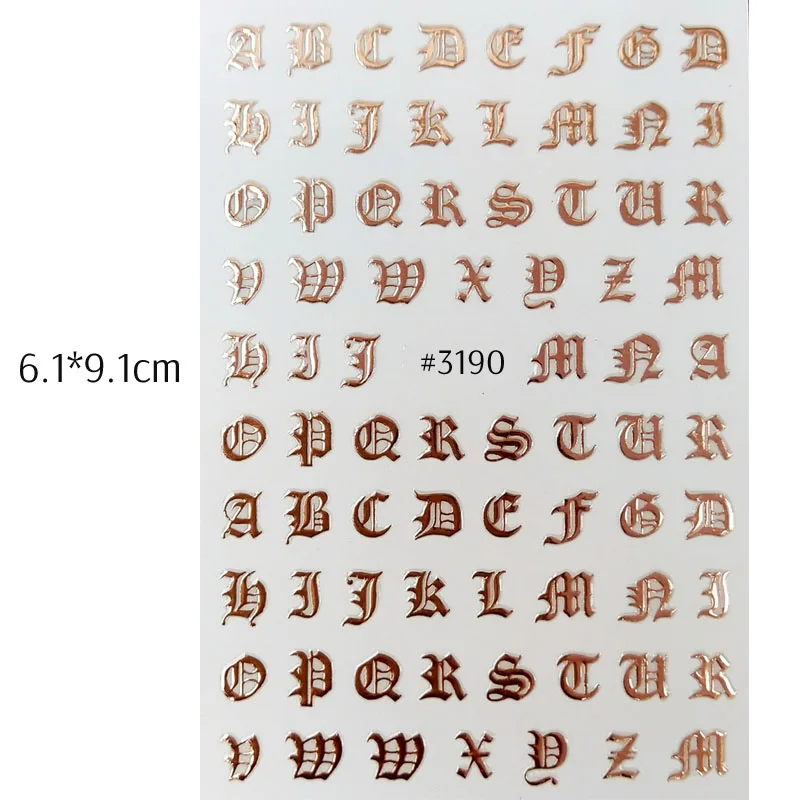 1 шт готические буквы 3D наклейки для ногтей розовое золото слова слайдер для ногтей клейкие наклейки Советы Маникюр Дизайн ногтей украшения