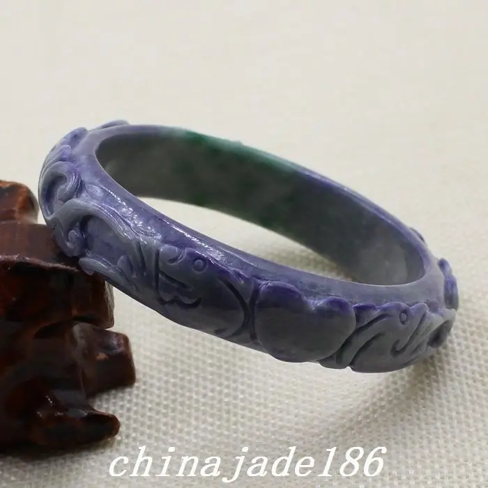 

59mm Chinese Hand-carved Lavender Purple Green stoneite stone Bracelet Bangle 1716