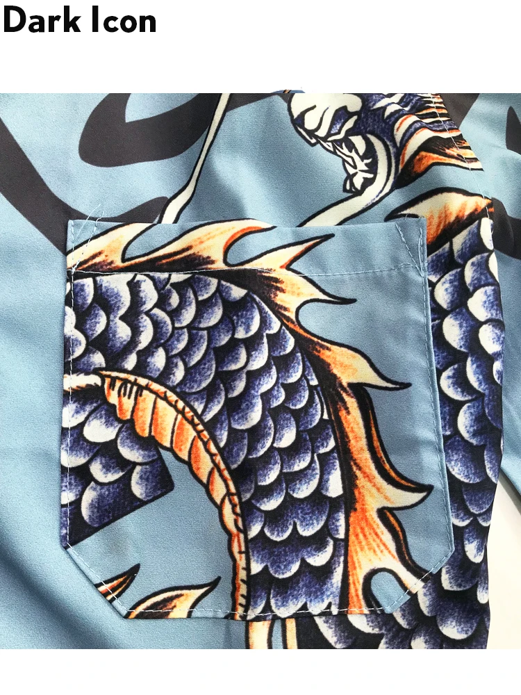 Dark Icon Dragon Printed Chinest Stylish Long Sleeved Shirt 2019 Spring Hip Hop Shirt Men Turn-down Collar Men's Shirts
