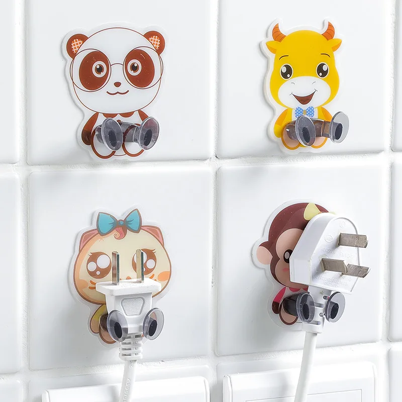 

3pcs/lot cartoon storage rack strong sticker Power Plug Storage Shelf Holder organizers Socket Wall Mounted Hanger Kitchen Tool