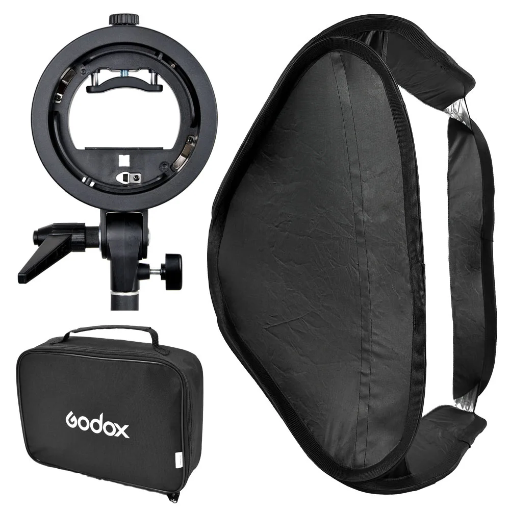 

Godox S-Type Speedlite Bracket Elinchrom Mount Holder + 60 x 60cm Softbox for Studio Photography