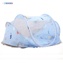 Синяя детская кровать с рисунком парусника с москитной сеткой, переносная детская кровать, хлопковая складная кровать с детским покрывалом