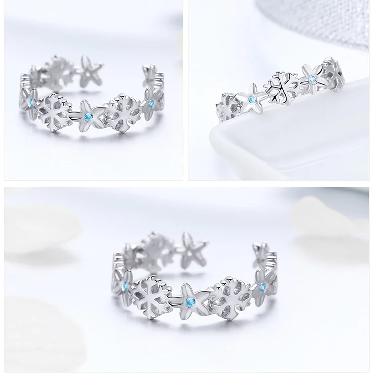 BAMOER, подлинные, 925 пробы, серебряные, зимние, снежинка, кольца на палец для женщин, снежинка, обручальное кольцо, ювелирные изделия BSR015
