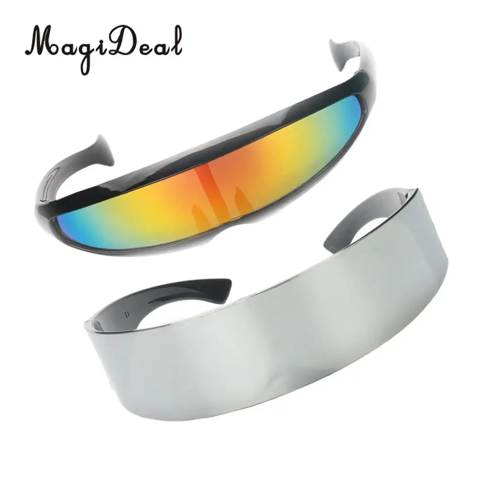 MagiDeal 2 Pieces Funny Narrow Rainbow Metallic Silver Space Robot Alien Eyeglasses Shade Eyewear Future Soldier Sunglasses