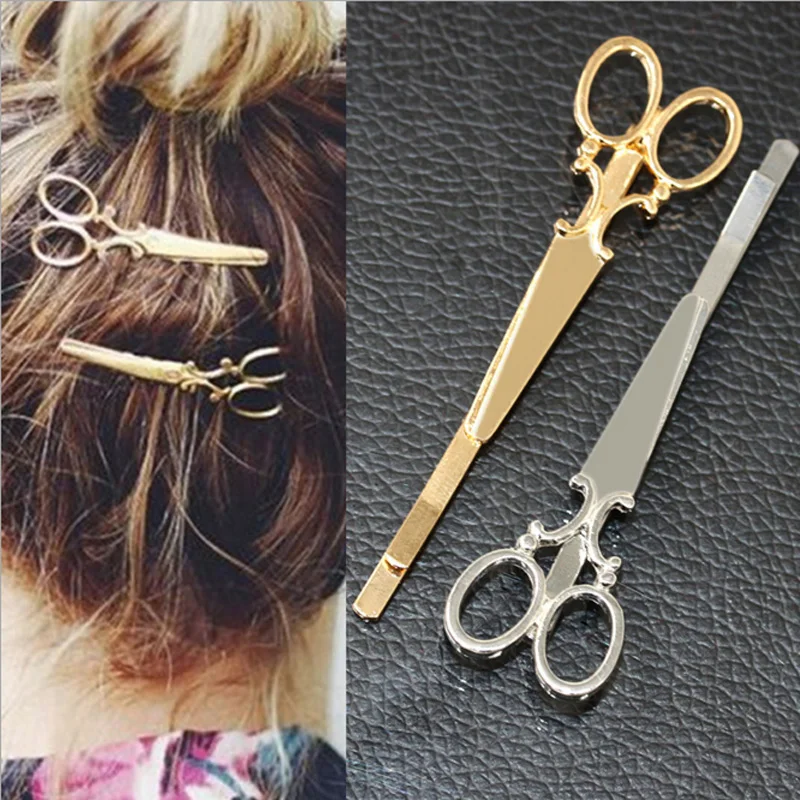 

1Pc Chic Scissors Shape Hair Clip Gold/Silver Color Hairpin, Women Hair Accessory ,New Hair Care Scissors Hair Clip Styling Tool