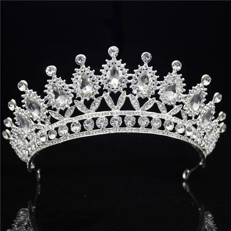 Silver White Барокко розовый Красный Кристалл повязки на голову для королевы свадебные Корона невесты диадемы и короны ювелирные изделия для волос свадебный Выпускной голова аксессуары - Окраска металла: Silver White