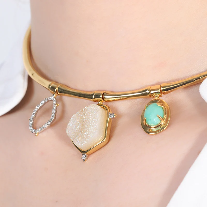 

Geometric design of natural stone elegant fashion torques