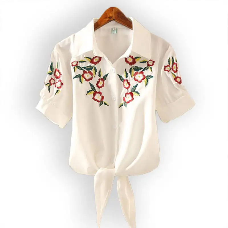 Кимоно, топ, рубашка в тонкую полоску с подолом, женская блузка с коротким рукавом-фонариком, синяя полосатая блуза с вышивкой и аппликацией, блуза, Топ - Цвет: white 3