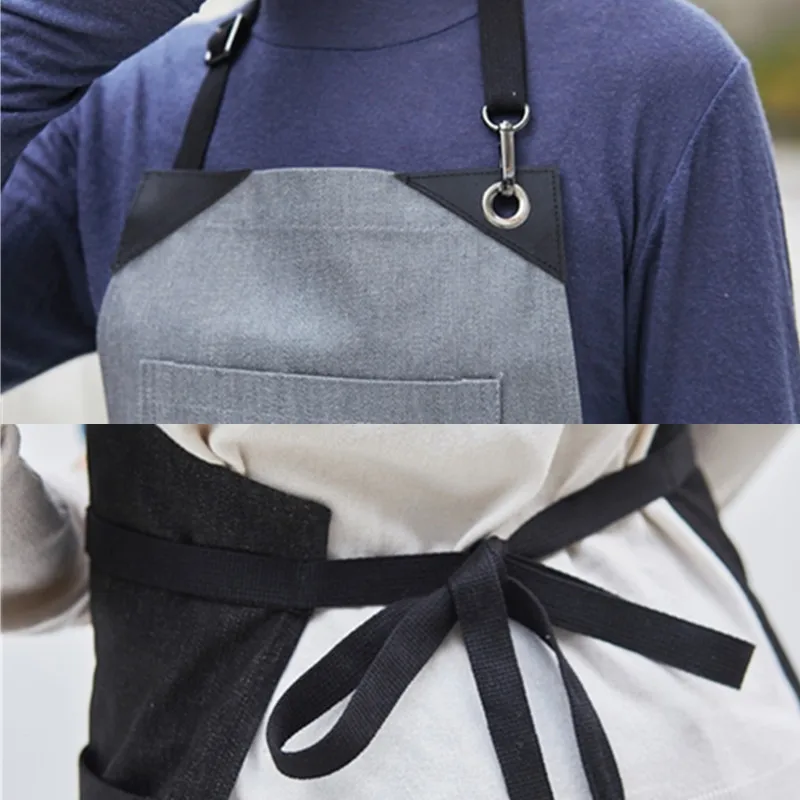 Black Gray Denim Apron Cotton Strap D94-8