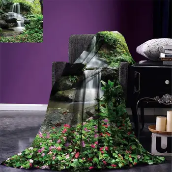 

Waterfall Throw Blanket Waterfall Pond Flowers Tropical Plants Majestic Fresh Jungle Garden Warm Microfiber