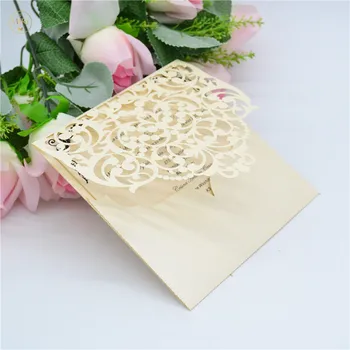 

Elegant pocket style laser wedding invitations in Pearl Ivory