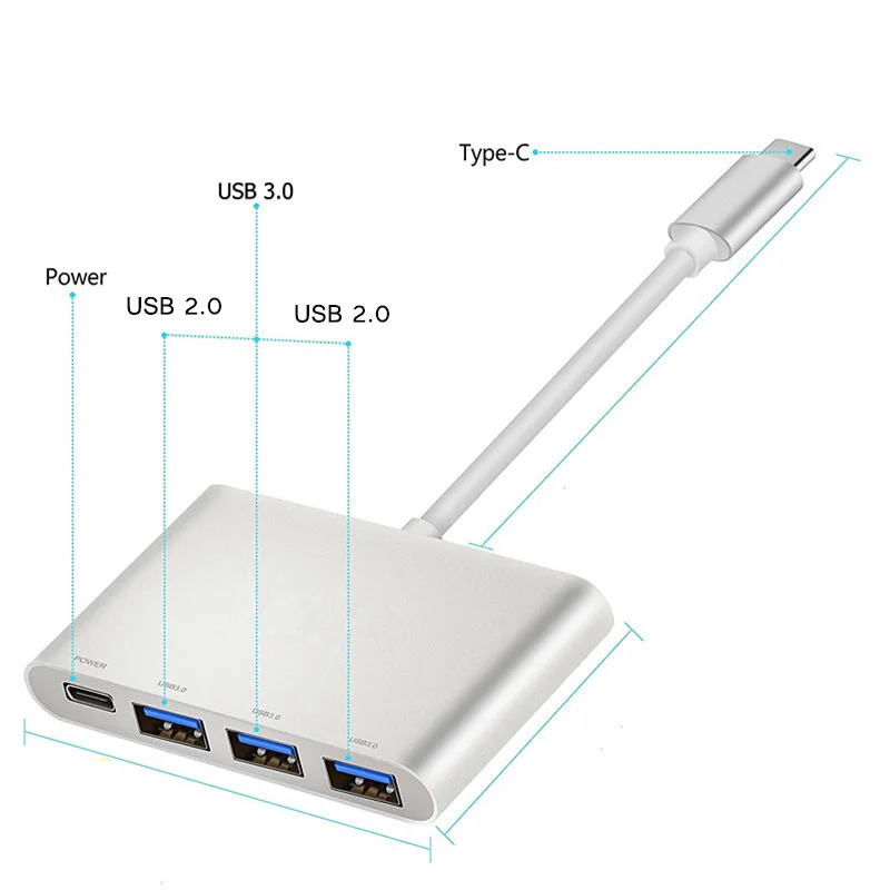 USB C концентратор type-C концентратор USB 3,0 концентратор разветвитель USB-C зарядки питания Соединительный Кабель-адаптер usb-хаб 3 порта для MacBook pc tablet