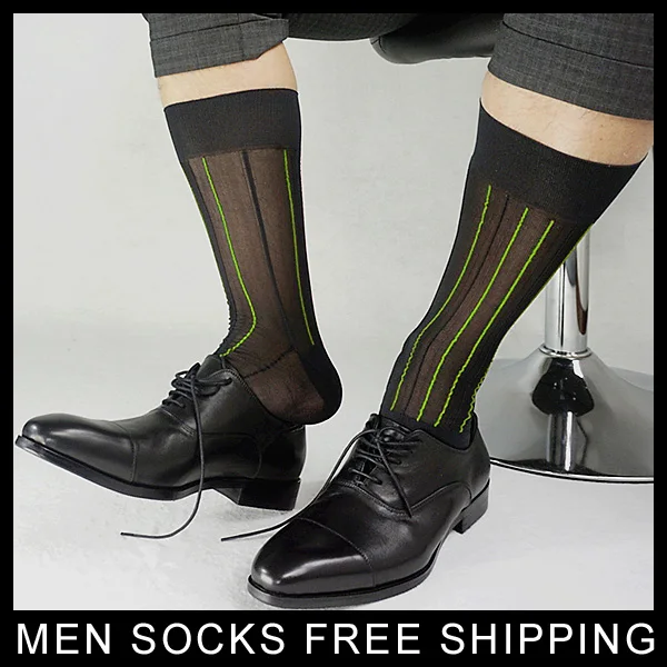 Striped Mens Sheer Silk socks hoses Jacquard Transparent Sexy Men ...