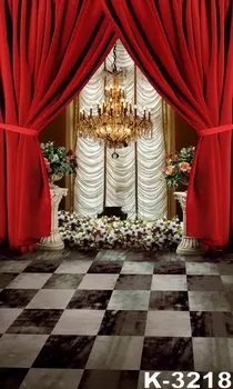 

5*7ft Red Curtain Decoration Digital Backgrounds Cloth Luxury Chandelier Props Floor Studio Backdrops For Wedding Portrait Photo