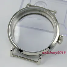 46 мм полированный корпус parnis из нержавеющей стали механический ручной механизм ветра закаленного минерального стекла подходит 6498 6497 механизм чехол для часов