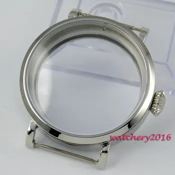 

46mm polished stainless steel parnis CASE Mechanical Hand Wind Movement hardened mineral glass fit 6498 6497 movement Watch Case