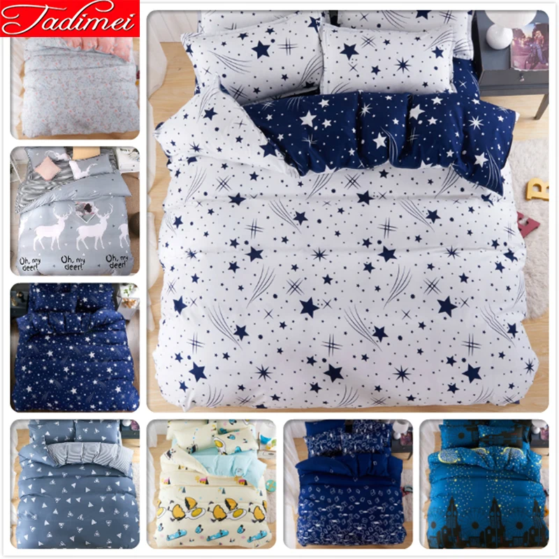 Galaxy Meteor Stream Stars Starry Sky Pattern Blue White 3/4pcs Bedding Set Adult Kid Soft Bed Linen Single Full Queen King Size | Дом и сад