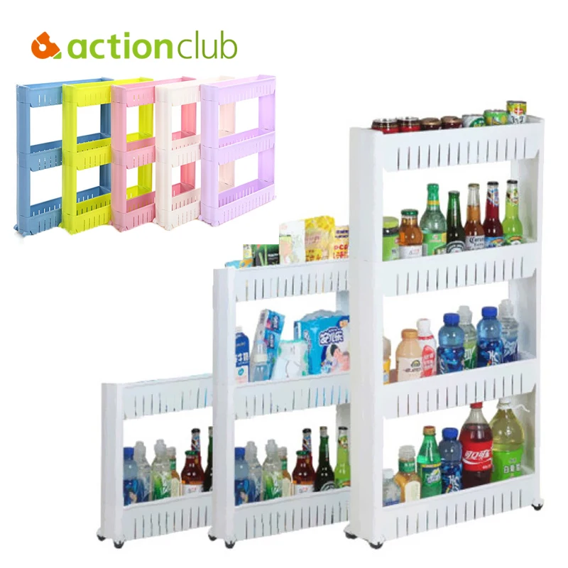 

ACTIONCLUB Home 2/3/4 Layer Gap Kitchen Storage Rack Shelf Slim Slide Tower Movable Assemble Plastic Bathroom Shelf