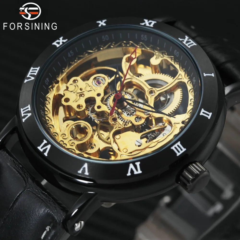 FORSINING New Black Men Watch Imported Automatic Movement Roman