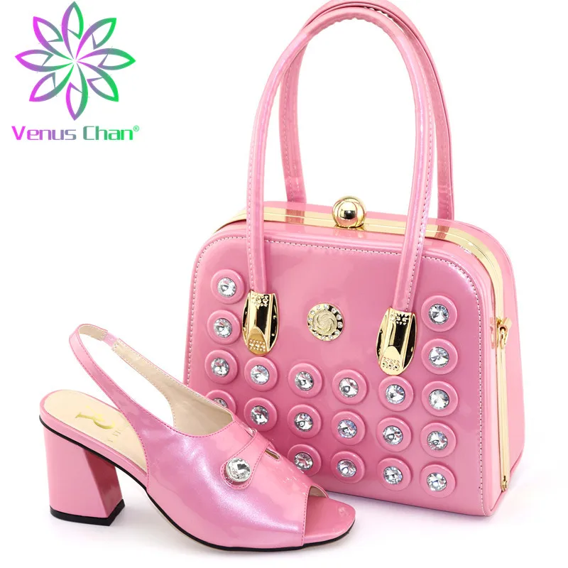 

Pink Color 2019 Spring New Arrivals Italian Women High Quality Shoes and Nice Bag to Match Novelty Style for Wedding Part