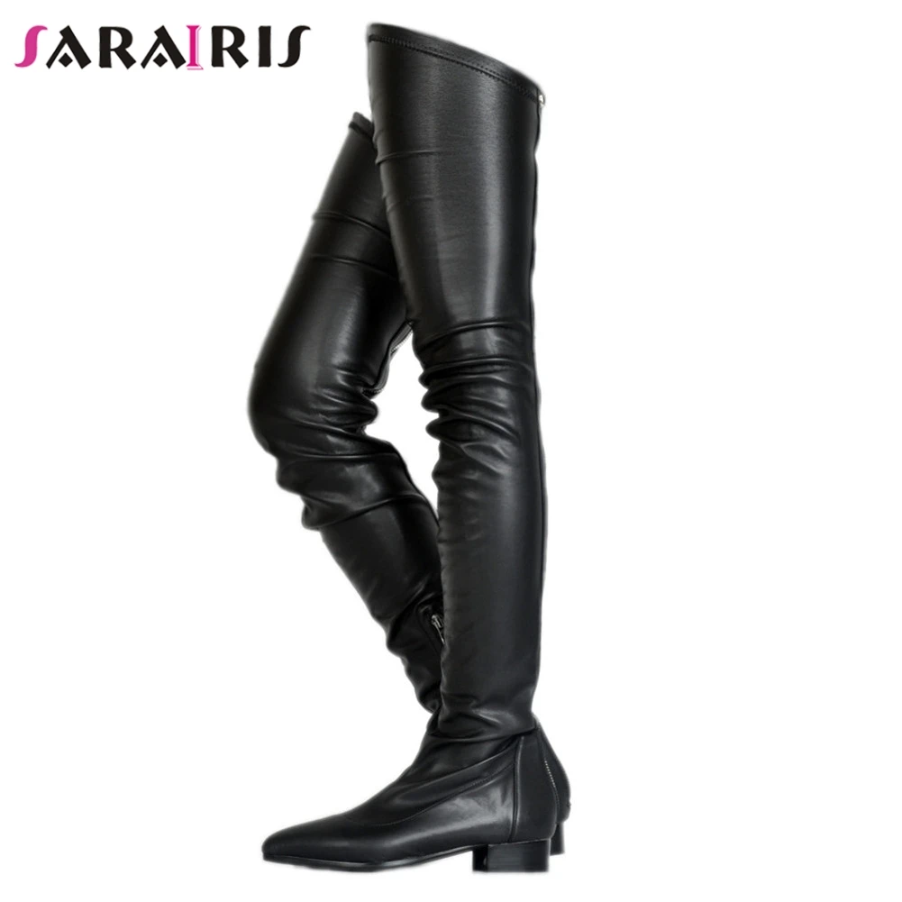 SARAIRIS New Plus Size 34-47 Casual Winter Zip Up Over The Knee Boots Ladies Thigh High Boots Women 2019 Pleated Shoes Woman SARAIRIS New Plus Size 34-47 Casual Winter Zip Up Over The Knee Boots Ladies Thigh High Boots Women 2019 Pleated Shoes Woman