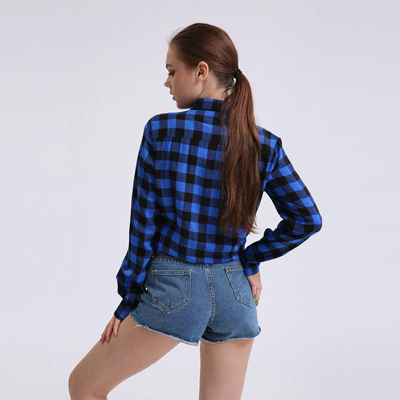 2017 Hot Sale Summer Ladies Plaid Shirt Plus Size Female Casual Cotton Long-Sleeve Women Slim Outerwear Blouse Tops Clothing12