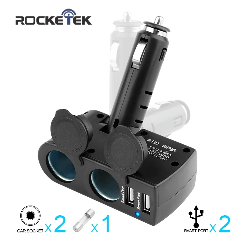 

Rocketek multi usb car charger smart IC 2 USB 3.1A 2 Socket Cigarette Lighter phone adapter accessories for iphone samsung HTC X