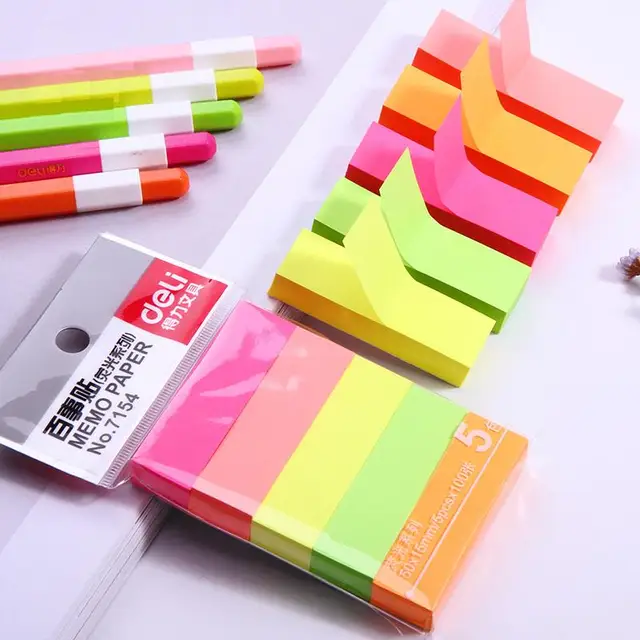 1 Pack 5 Colors x 100 Sheets Colored Memo Pads Stickers 50x15mm Self