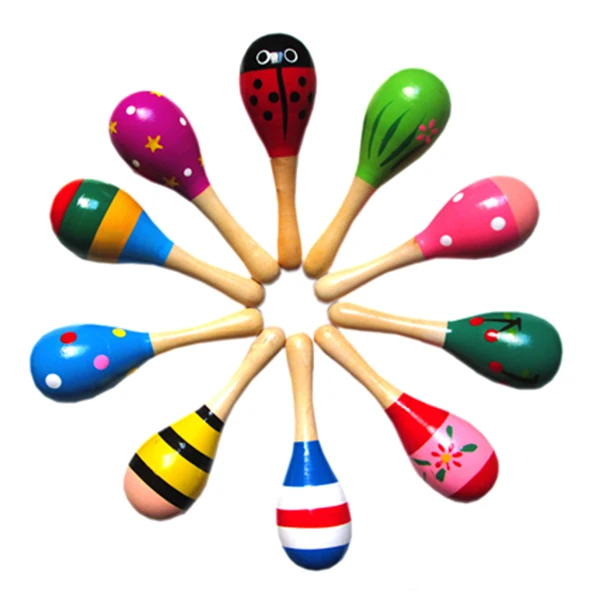 10 PCS Wooden Wood Maraca Rattles Shaker Percussion Kids Musical Toy Favour, Maracas 10, 36 months up