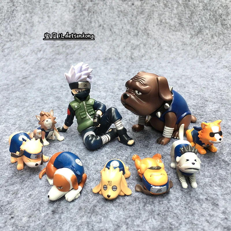 

2018 NEW 9pcs/set 9CM Anime Naruto Hatake Kakashi Dog Pvc Action Figure