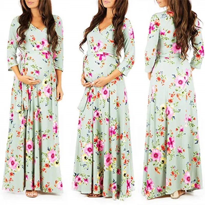 Floral Maxi Maternity Gown For Photo Shoots Long Maternity Photography Props Pregnancy Dress Clothes For Pregnant Women Dresses (10)