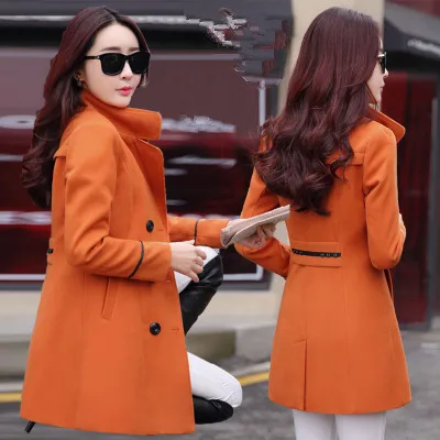 Горячая Распродажа новое осенне-зимнее женское пальто большого размера элегантное двубортное длинное пальто женское модное повседневное пальто - Цвет: Оранжевый