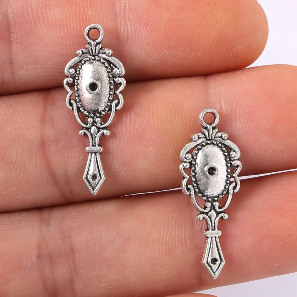 28x10mm Mirror Charms Pendant Antique Plated Silver Jewelry Findings