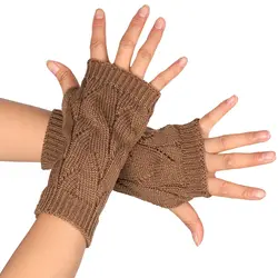 Филиал узор Для женщин акриловая пряжа зима Полые пальцев Половина рук перчатки