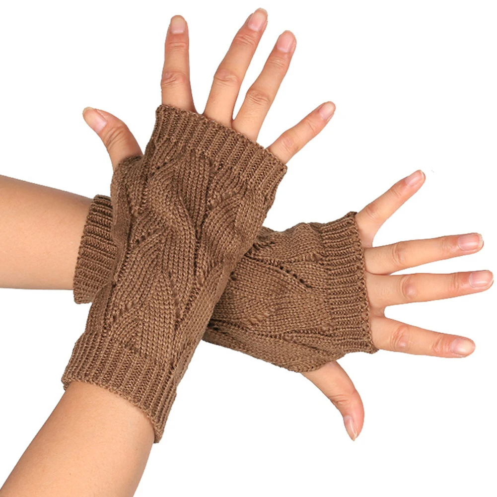 Branch Pattern Women Acrylic Yarns Winter Hollow Fingerless Half Hand