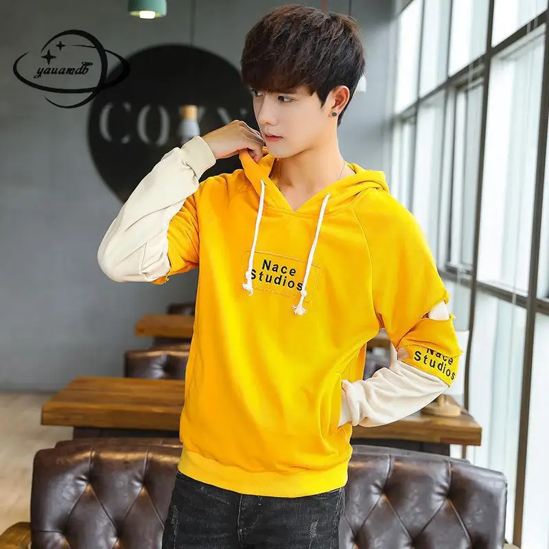 

YAUAMDB men sweatshirts 2018 spring autumn size M-3XL male hoodies clothing letter print pullover man hooded loose clothes y60