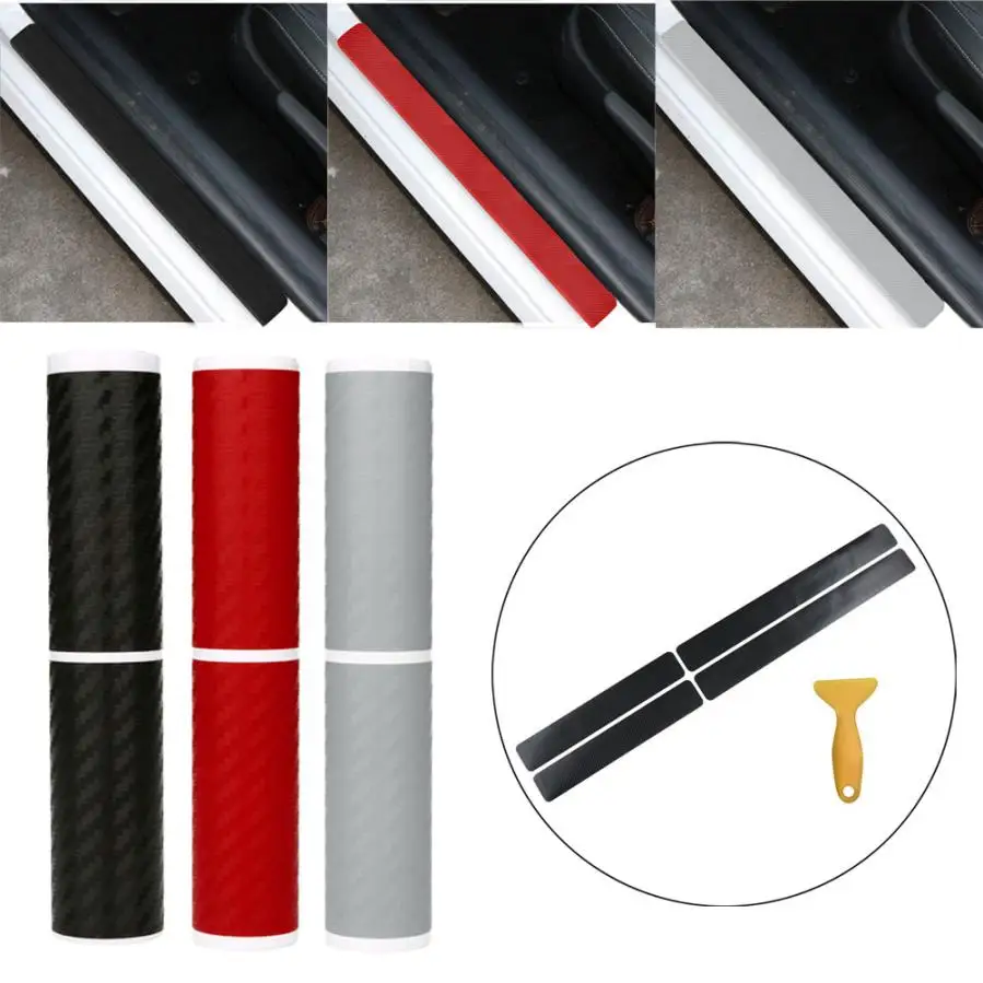4 PCS 3D Carbon Fiber Look Door Plate Sill Scuff Cover Car Sticker Anti