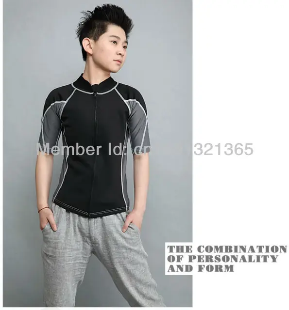 Free Shipping Black Short Sleeve Swimwear with zipper Flat Chest/Breast