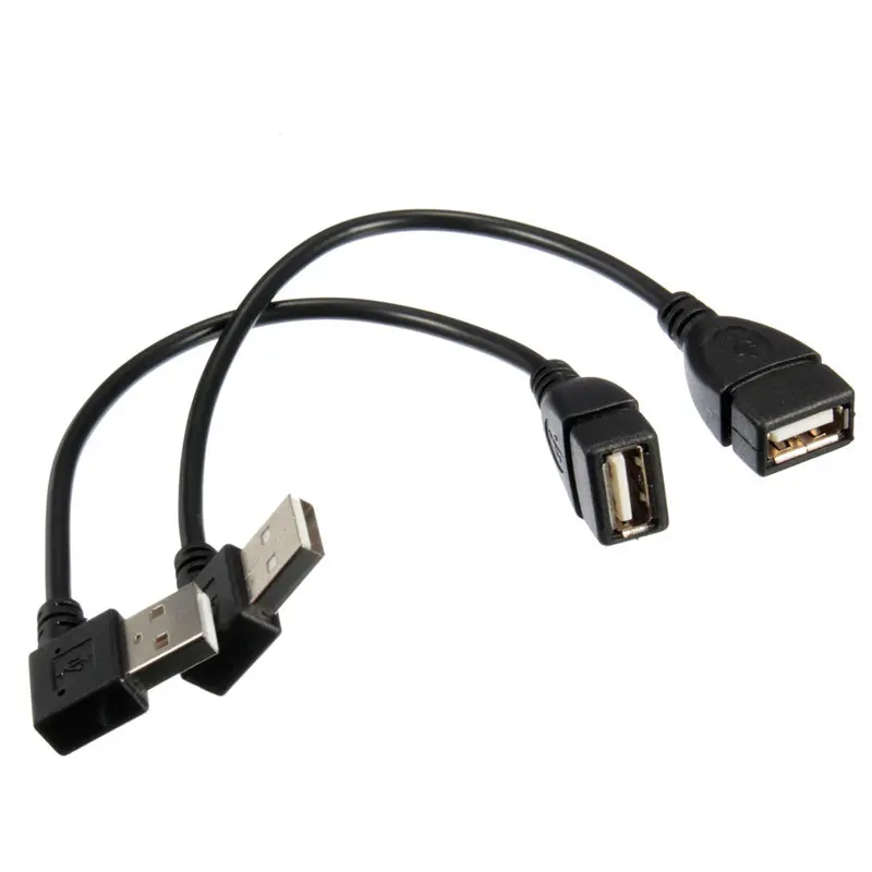 

Black 2pcs 20cm Left/Right Angled 90 Degree USB 2.0 Type A Male to Female USBCable Extension Cable Cord High Quality