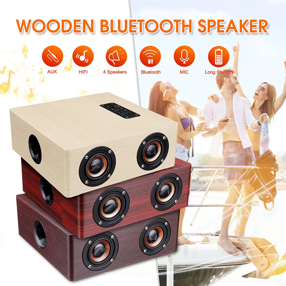 

3000mAh Wireless bluetooth 4.2 Wooden Speaker Portable HiFi Column Speaker Subwoofer Sopport TF Card for Enjoy Music