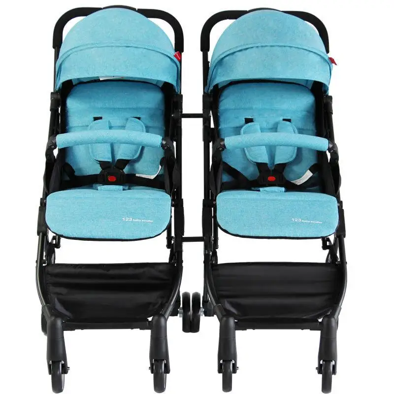 12 кг ЕС высокий пейзаж коляски для близнецов легко складываемая коляска может быть сидя и лежа двойной клетки тележки новорожденного использования - Цвет: Blue