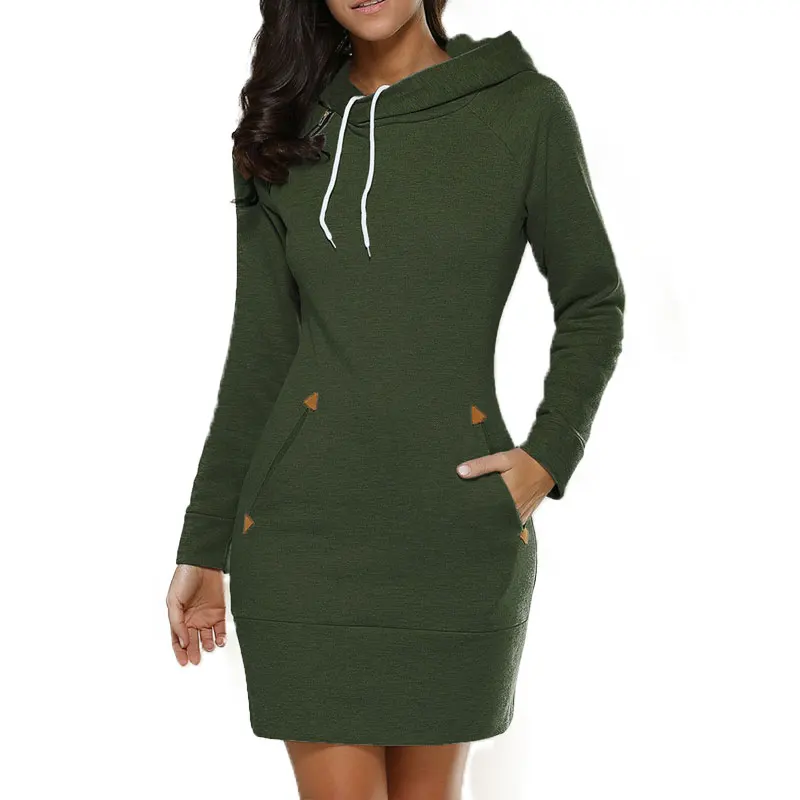 

2019 VOLOCEAN Dress Women 2019 Solid Color Hooded Dresses Thick Dress Women Winter Casual Dress Female