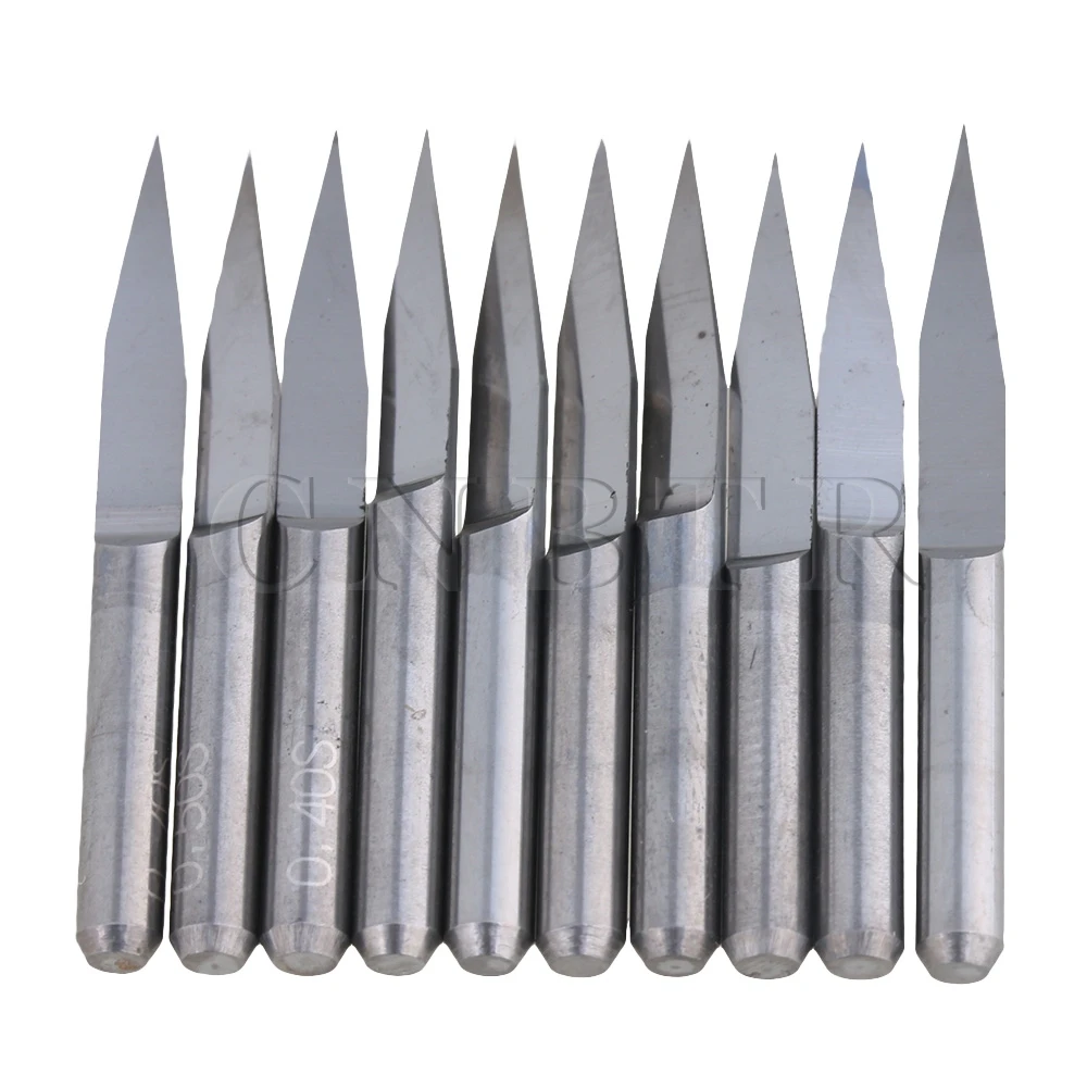

CNBTR 10Pcs 20 Degree 0.1mm Carbide Engraving Bits CNC Router Tool for PCB board