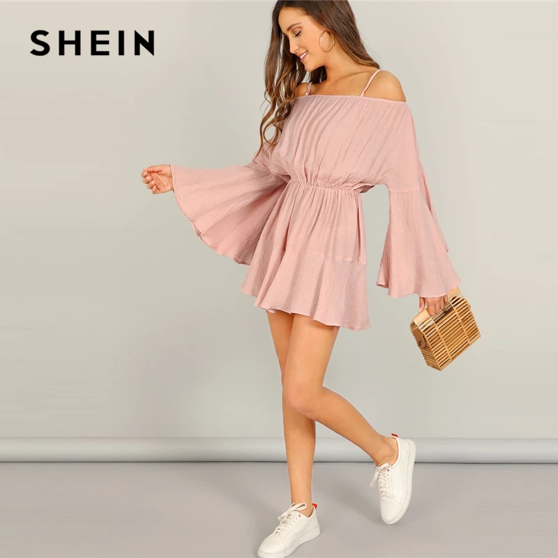 SHEIN розовый комбинезон с длинным рукавом, с регулируемыми полосками, весенние брюки-кюлоты с высокой талией, женские комбинезоны с длинными рукавами