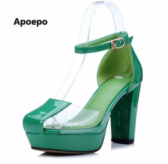 

Apoepo real picture 2017 green sandals rome style platform high heels shoes women buckle strap women sandals party shoes women